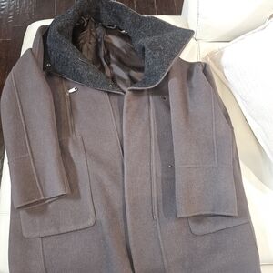 Elie Tahari Womens Designer Hand Made Taupe Wool Coat XL